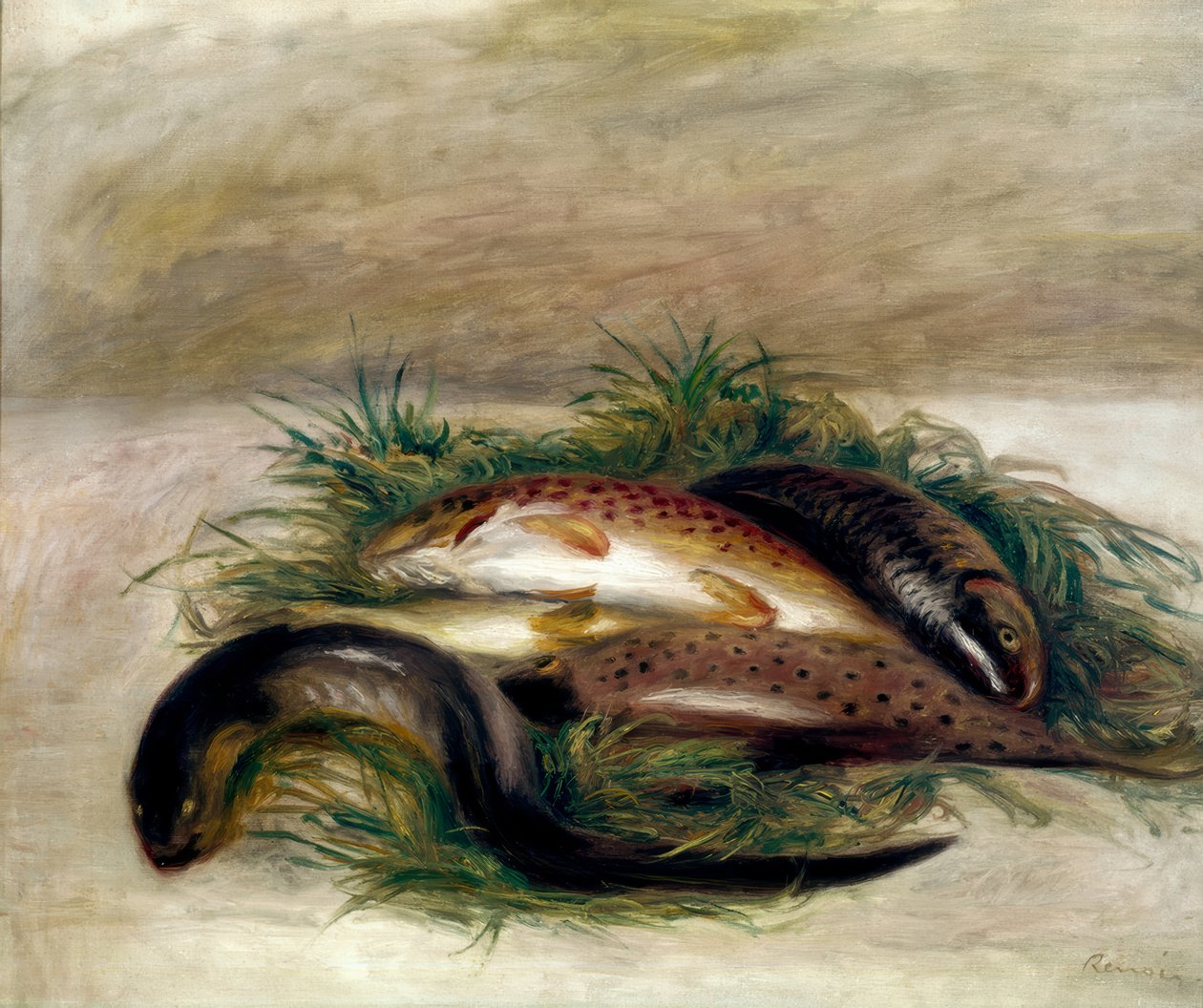 Stilleben med fisk af Pierre Auguste Renoir