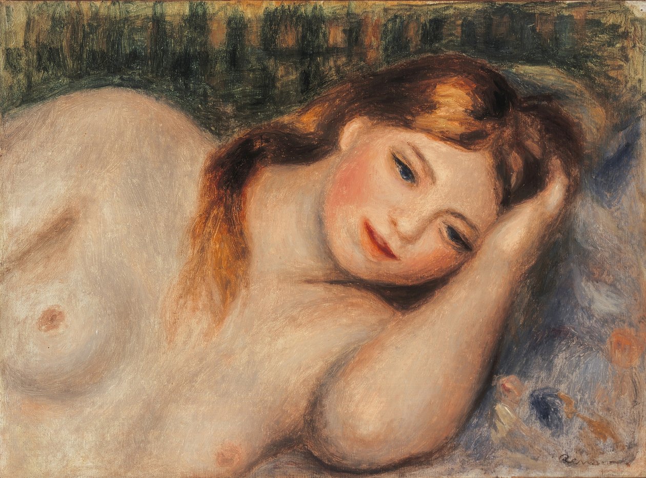 Nøgen ung pige liggende i buste, 1905 af Pierre Auguste Renoir