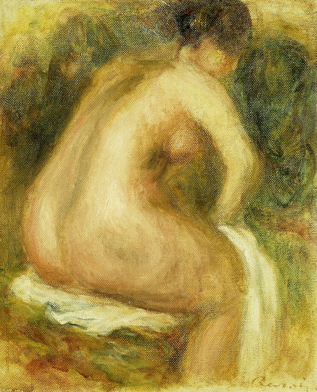 Nøgen kvinde bader; Siddende nøgen kvinde, 1910 af Pierre Auguste Renoir