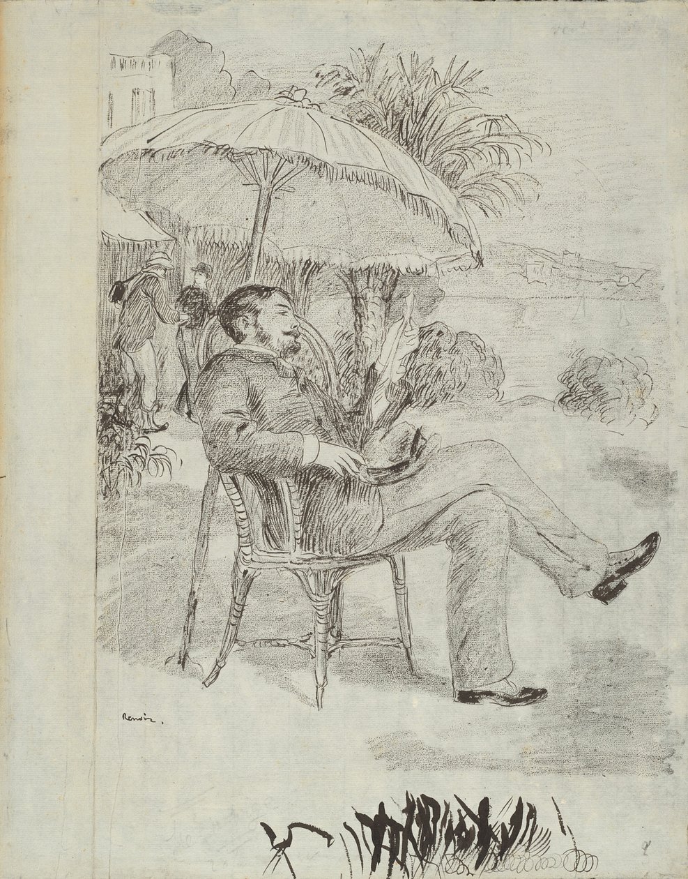 På terrassen på et hotel i Bordighera: Maleren Jean Martin anmelder sit regning (Illustration til Edmond Renoirs "L