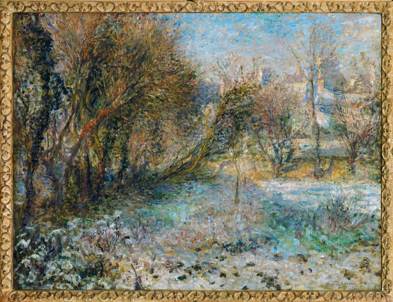 Sneklædt landskab (olie på lærred) af Pierre Auguste Renoir