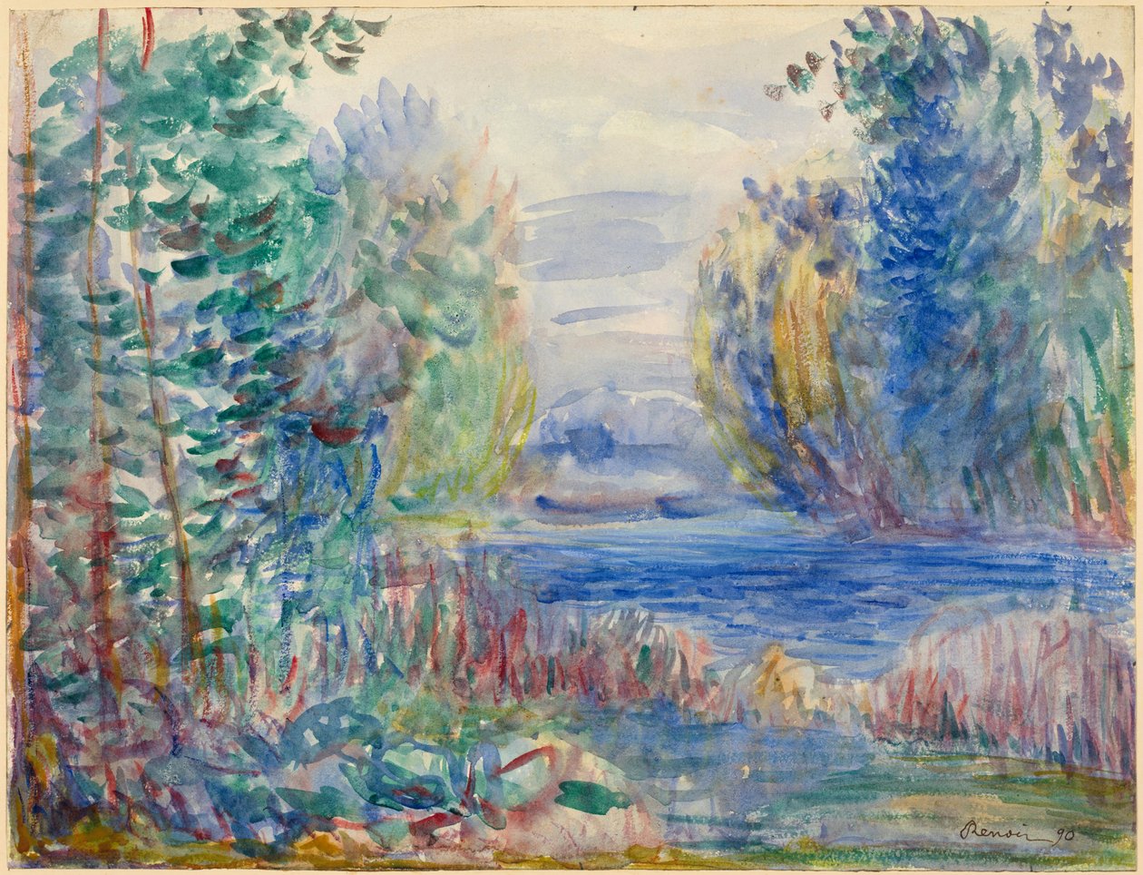 ""Paysage de riviere"" (flodlandskab) Akvarel af Pierre Auguste Renoir (1841-1919) 1890 Dim 25,4x33,8 cm Albertina, Wien af Pierre Auguste Renoir