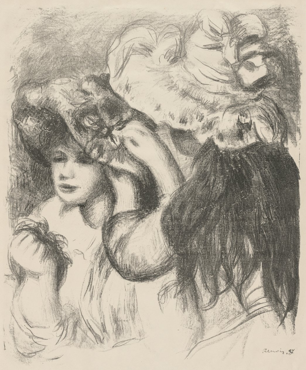 Pinning the Hat, 1897. af Pierre Auguste Renoir