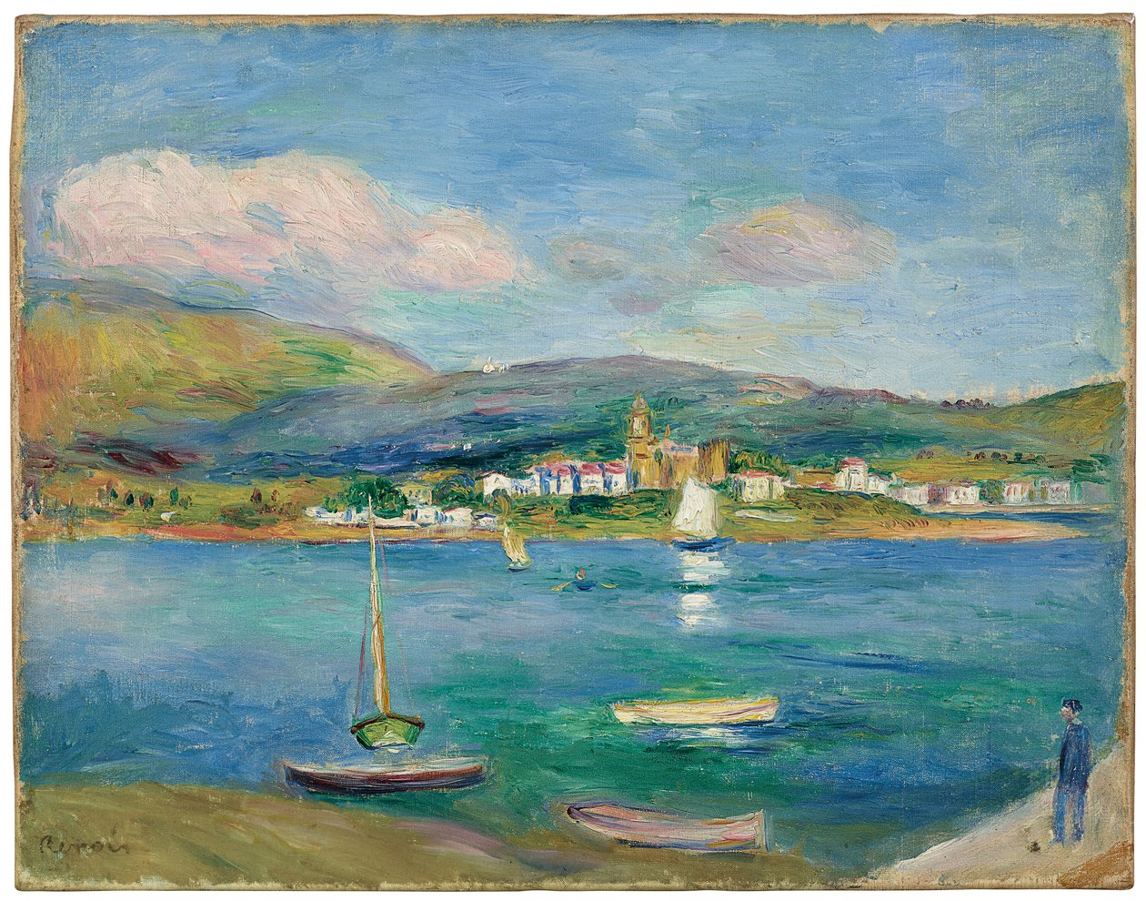Fiskerihavn, udsigt over Hondarribia fra Hendaye, 1895 af Pierre Auguste Renoir