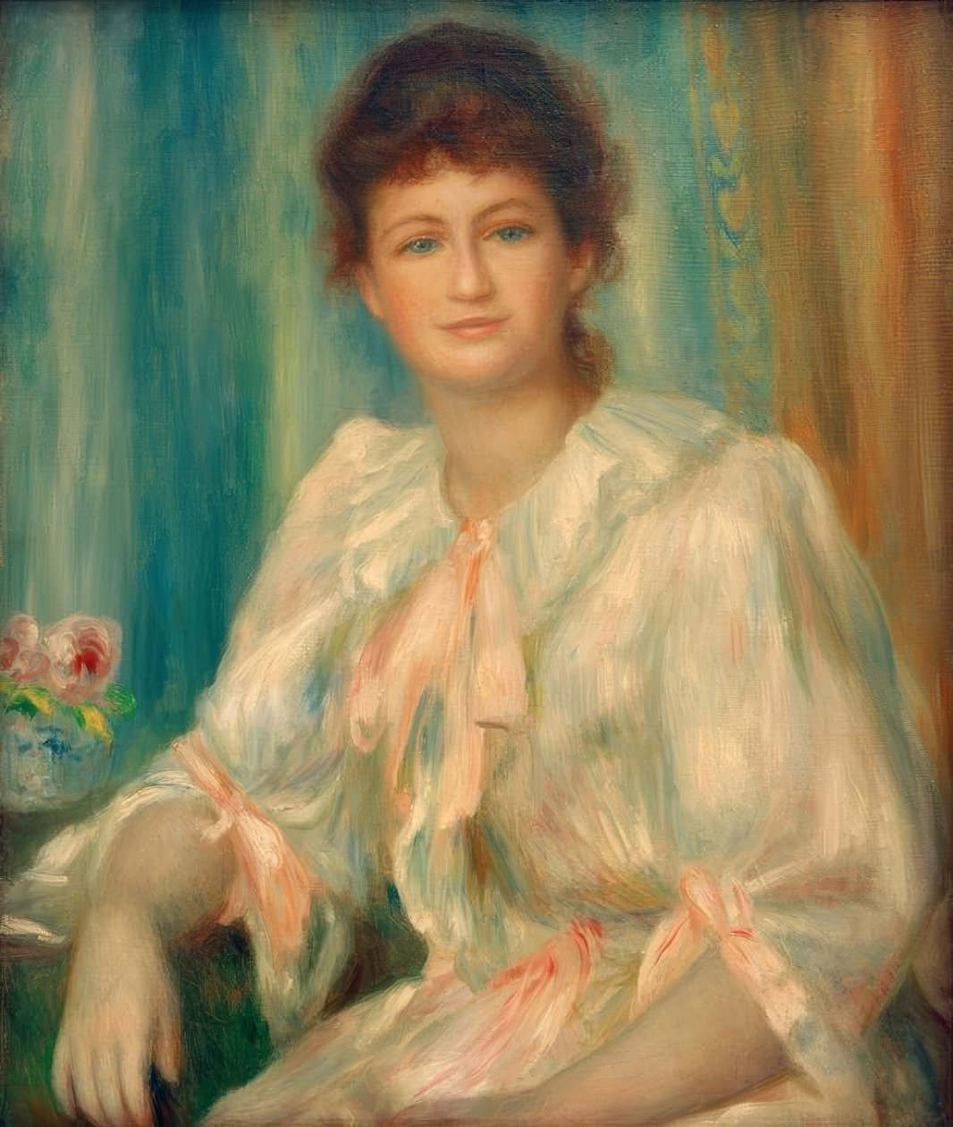 Portræt af en ung kvinde i hvidt af Pierre Auguste Renoir