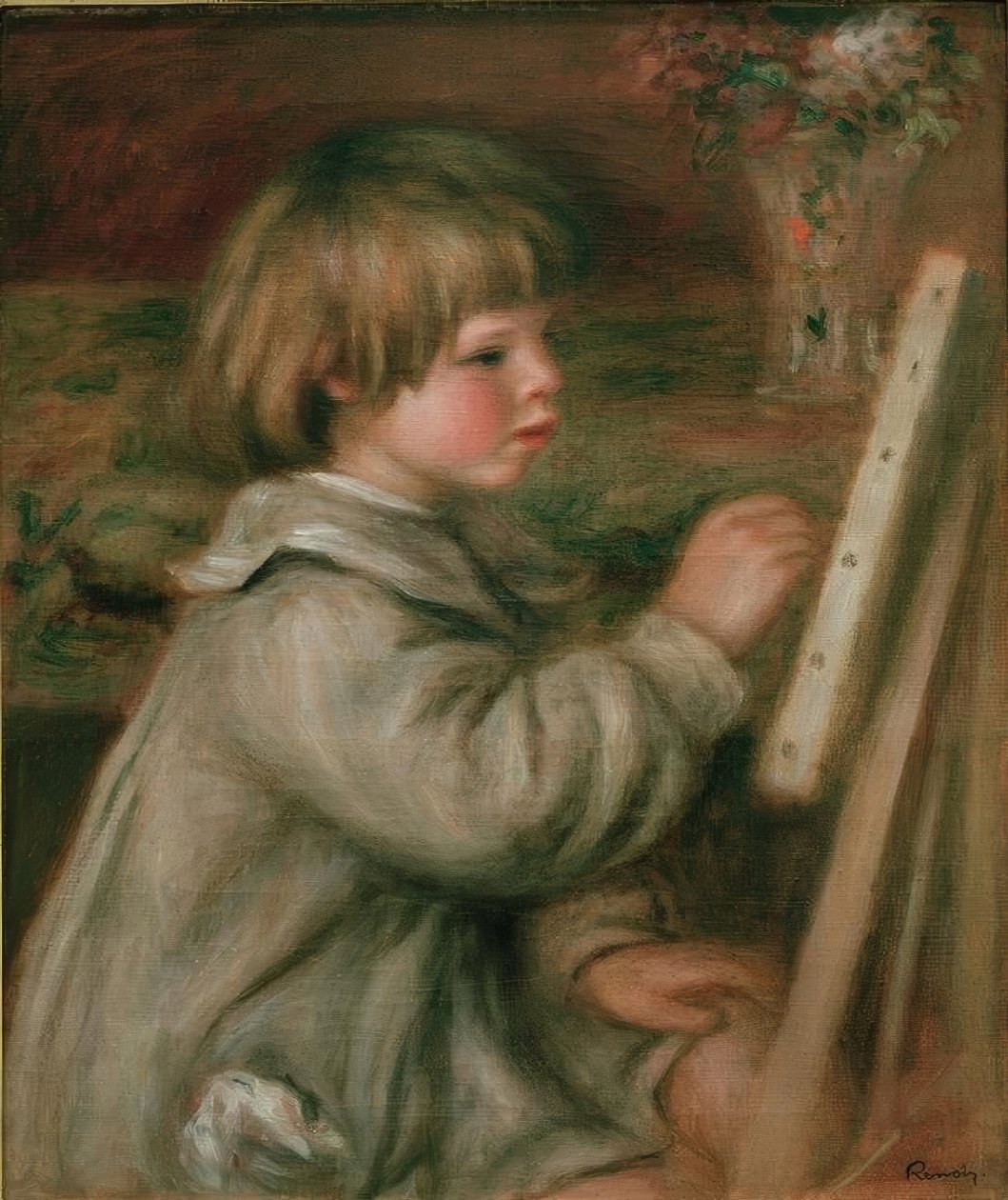 Portræt af Claude Renoir maleri. Claude ved staffeliet af Pierre Auguste Renoir