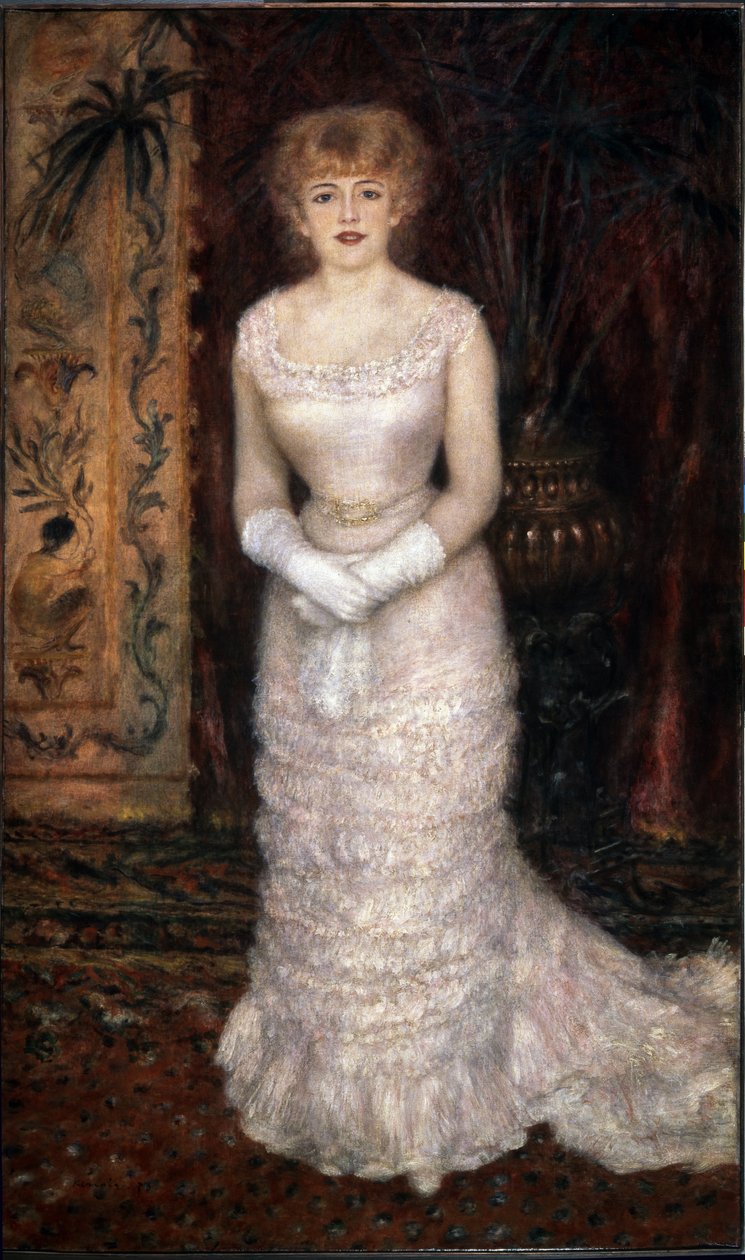 Portræt af skuespillerinden Jeanne Samary (Comedie Francaise). Maleri af Pierre Auguste Renoir (Pierre-Auguste Renoir af Pierre Auguste Renoir
