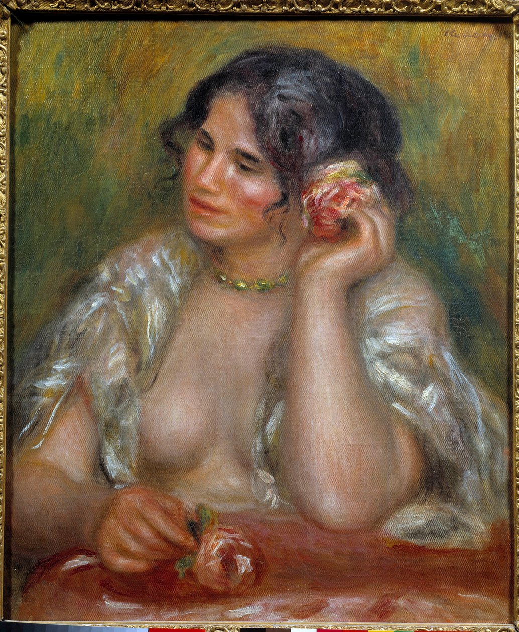 Portræt af Gabrielle med en rose (1878 - 1959). Maleri af Pierre Auguste Renoir (1841-1919) af Pierre Auguste Renoir