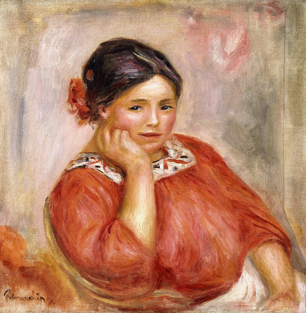 Portræt af Gabrielle i en rød bluse, 1896 af Pierre Auguste Renoir