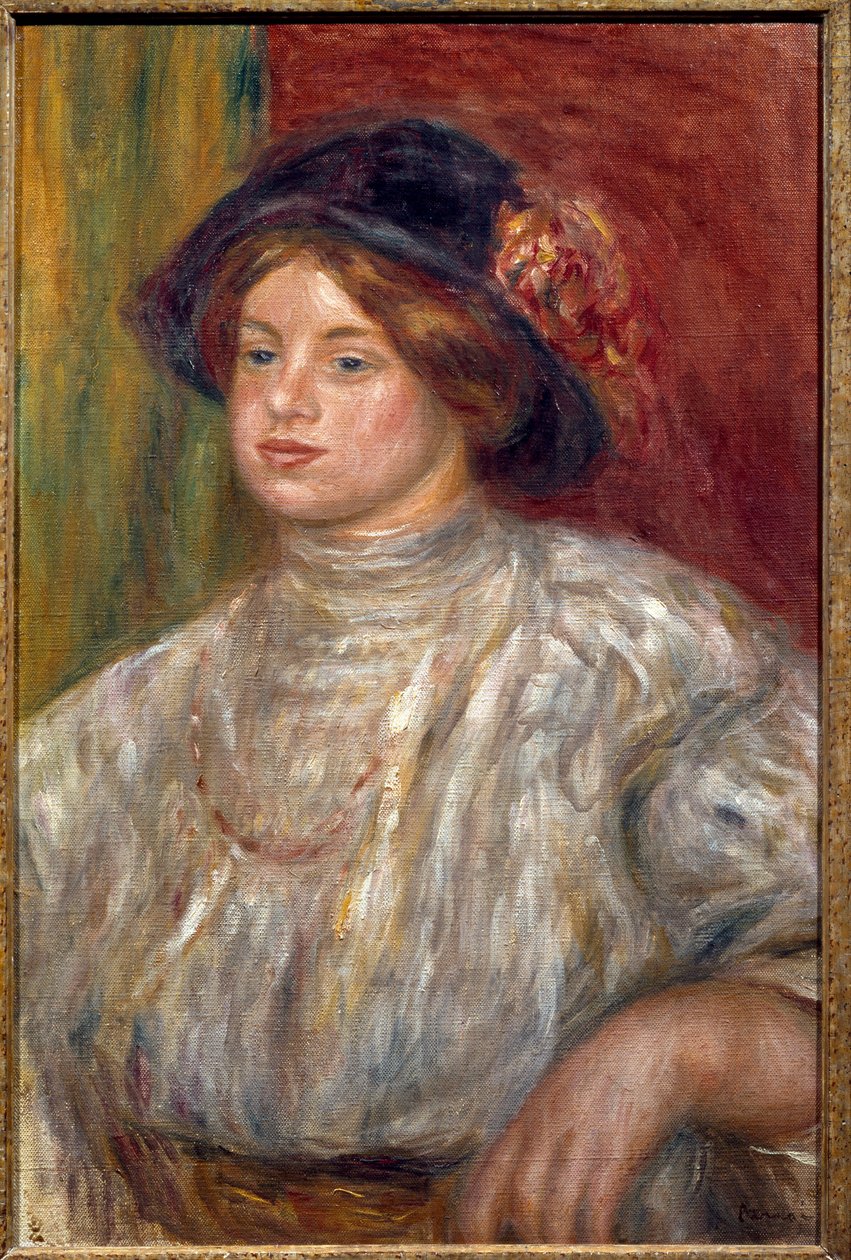Portræt af Gabrielle med hatten, ca. 1915 (olie på lærred) af Pierre Auguste Renoir