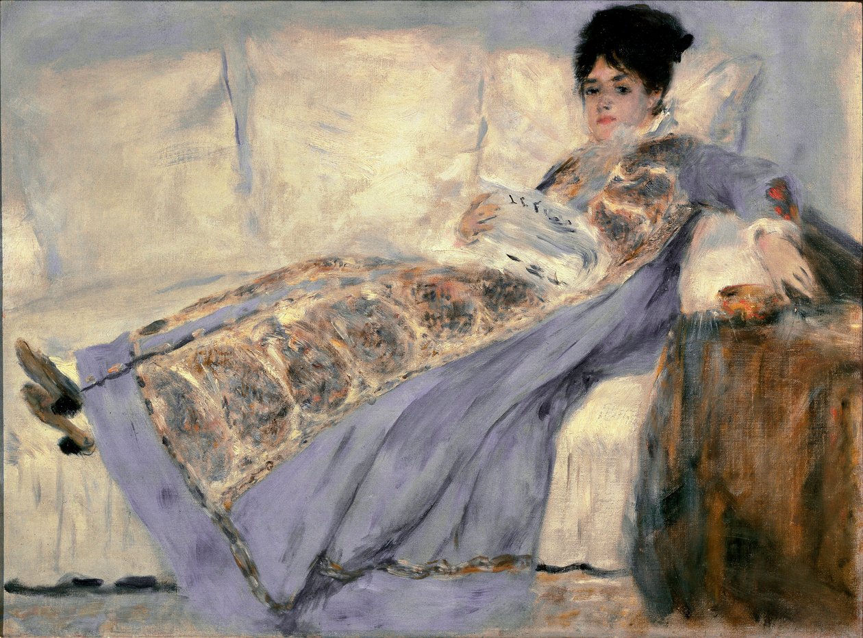 Portræt af Madame Monet (Camille Madame Monet, der læser avisen "" Le Figaro") - Maleri af Pierre Auguste Renoir (Pierre-Auguste af Pierre Auguste Renoir