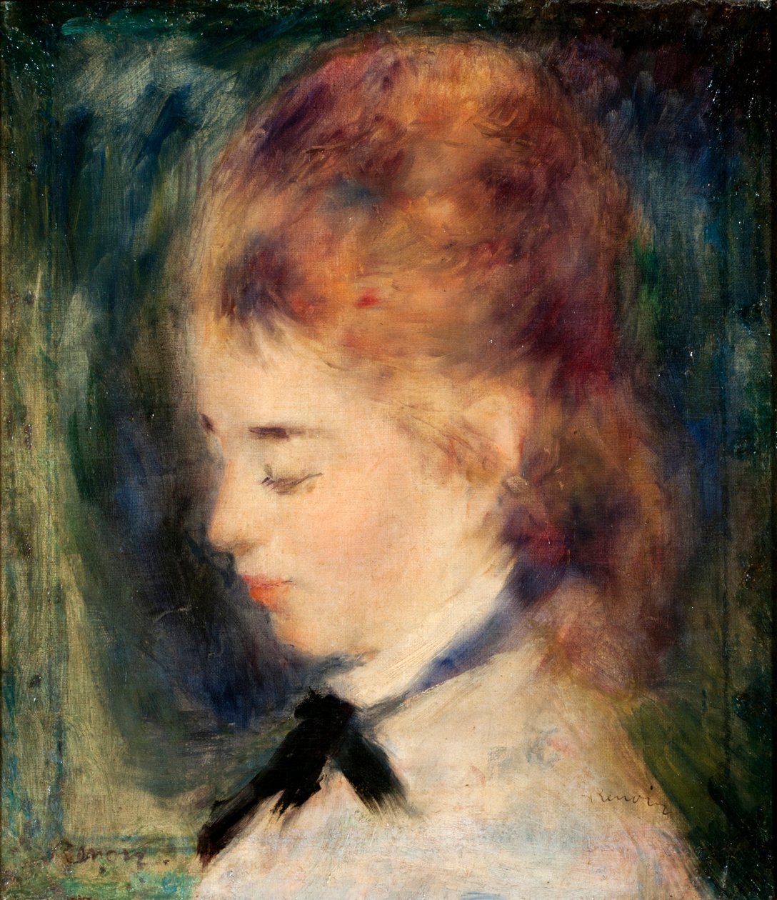 Portræt af en pige (olie på lærred) af Pierre Auguste Renoir