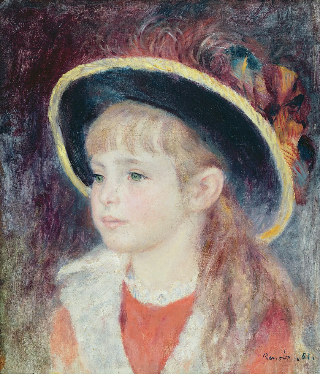 Portræt af en ung pige i en blå hat, 1881 af Pierre Auguste Renoir