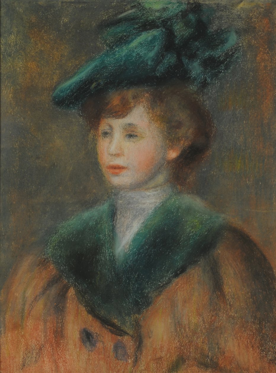 Portræt af en ung kvinde med grøn hat. af Pierre Auguste Renoir