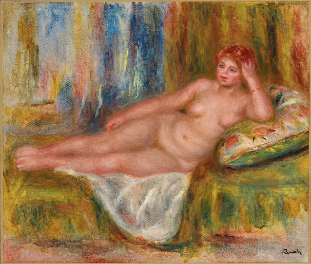 tilbagelænet kvinde nøgen; Femme nue couchee, 1918 af Pierre Auguste Renoir