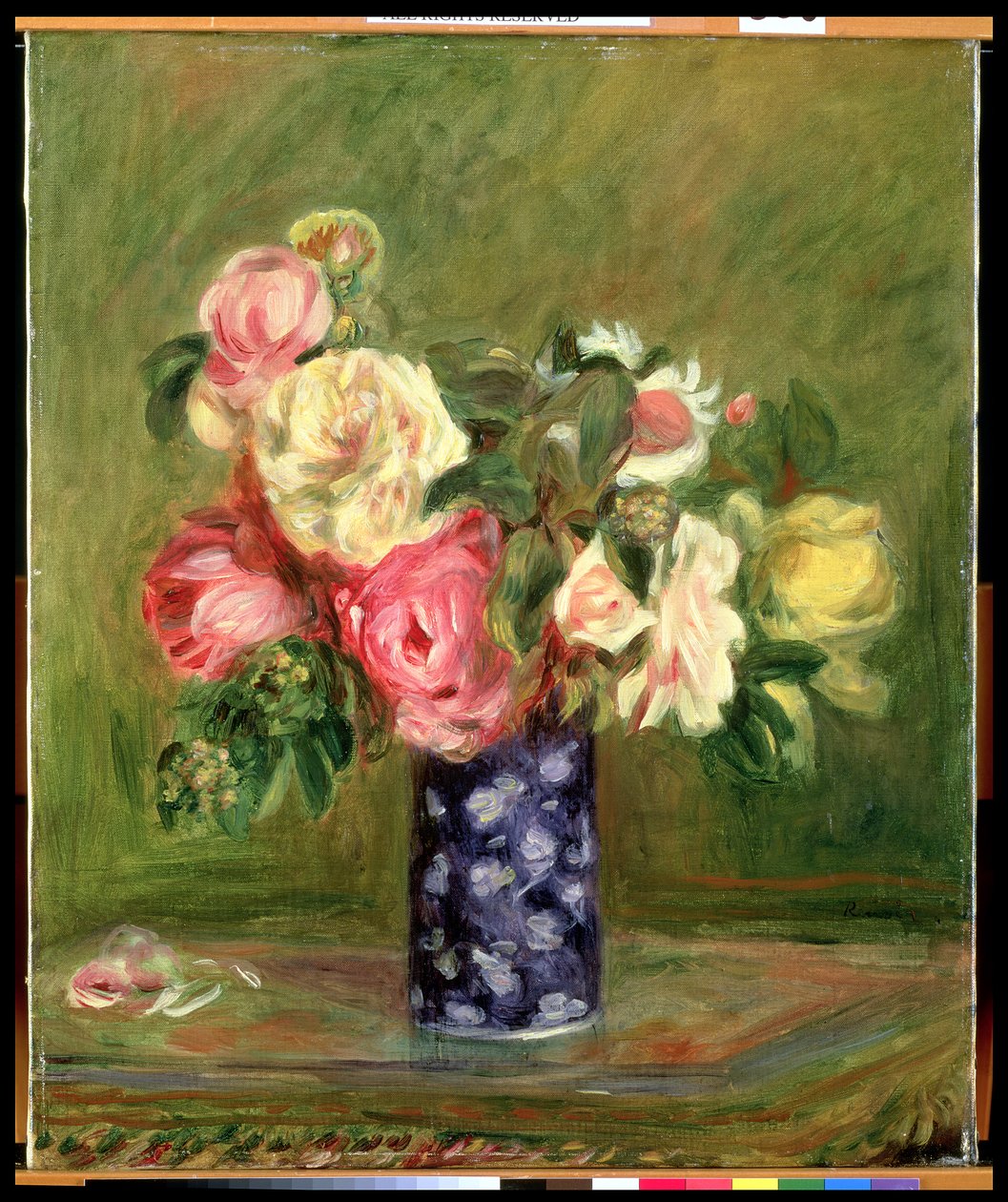 Roser i en blå vase af Pierre Auguste Renoir