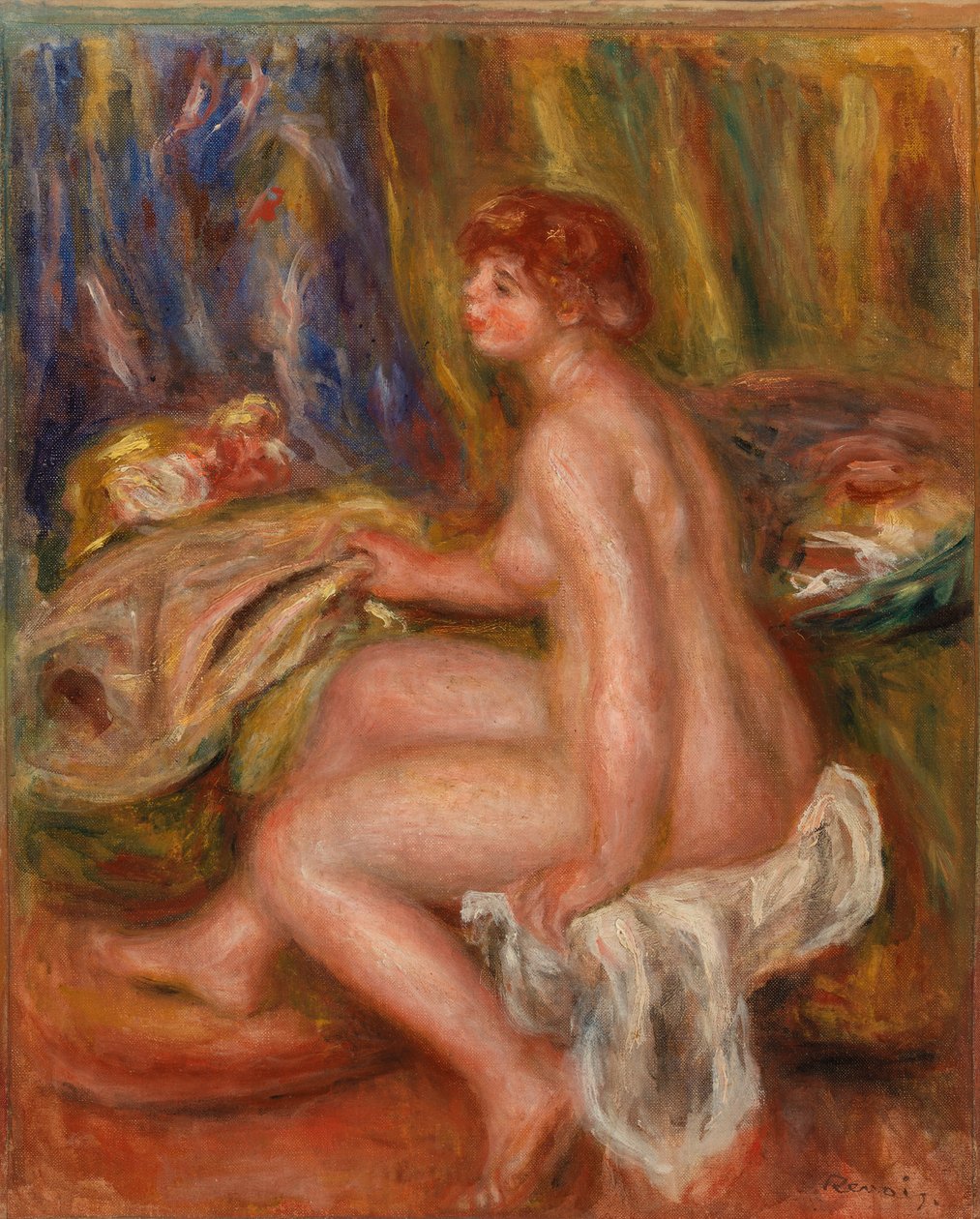 Siddende kvinde nøgen, profilvisning af Pierre Auguste Renoir