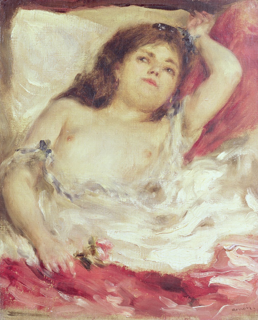 Semi-Nude Woman in Bed: The Rose, før 1872 (olie på lærred) af Pierre Auguste Renoir