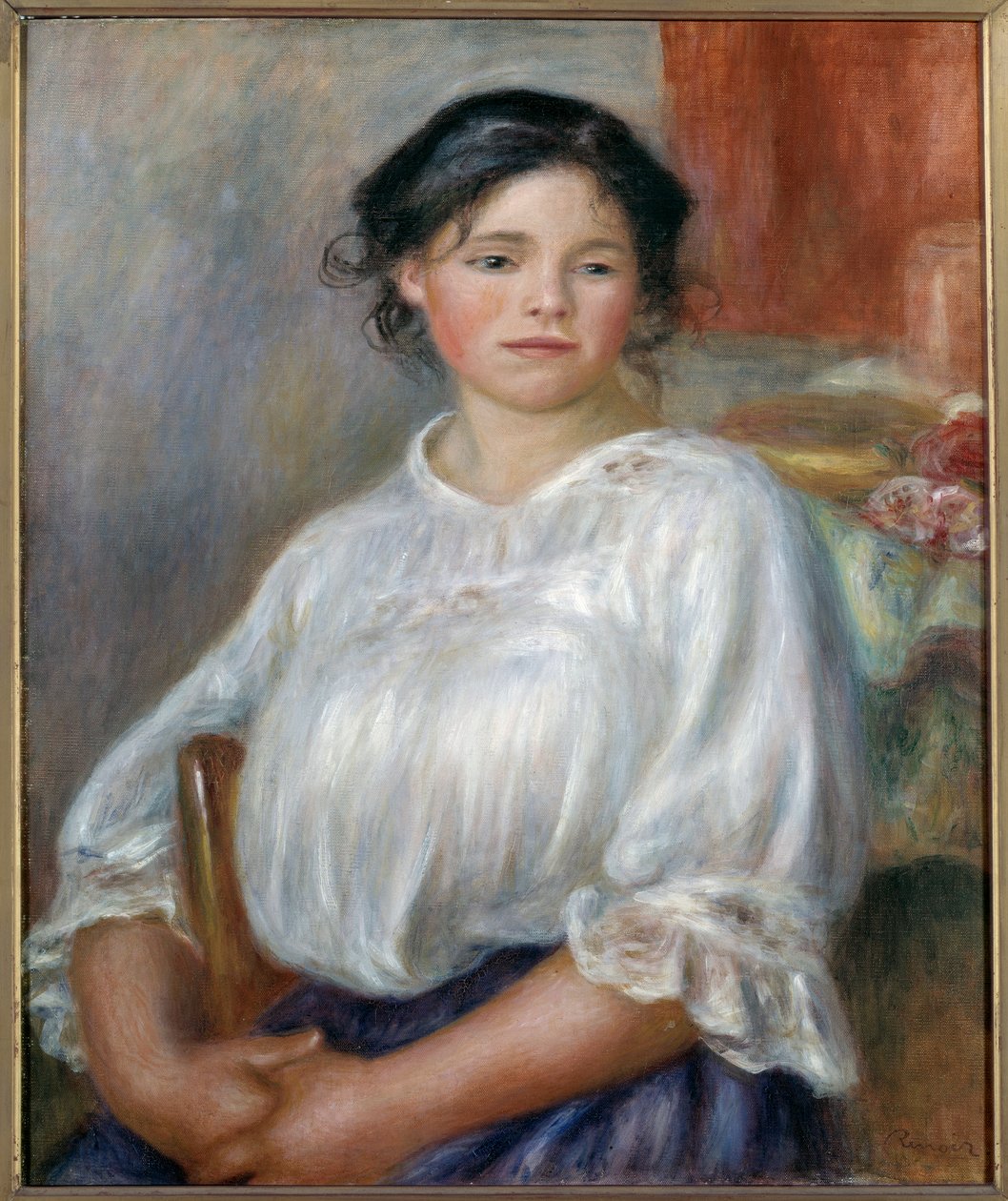 Siddende ung pige. Omkring 1909. Maleri af Pierre Auguste Renoir (1841-1919) af Pierre Auguste Renoir
