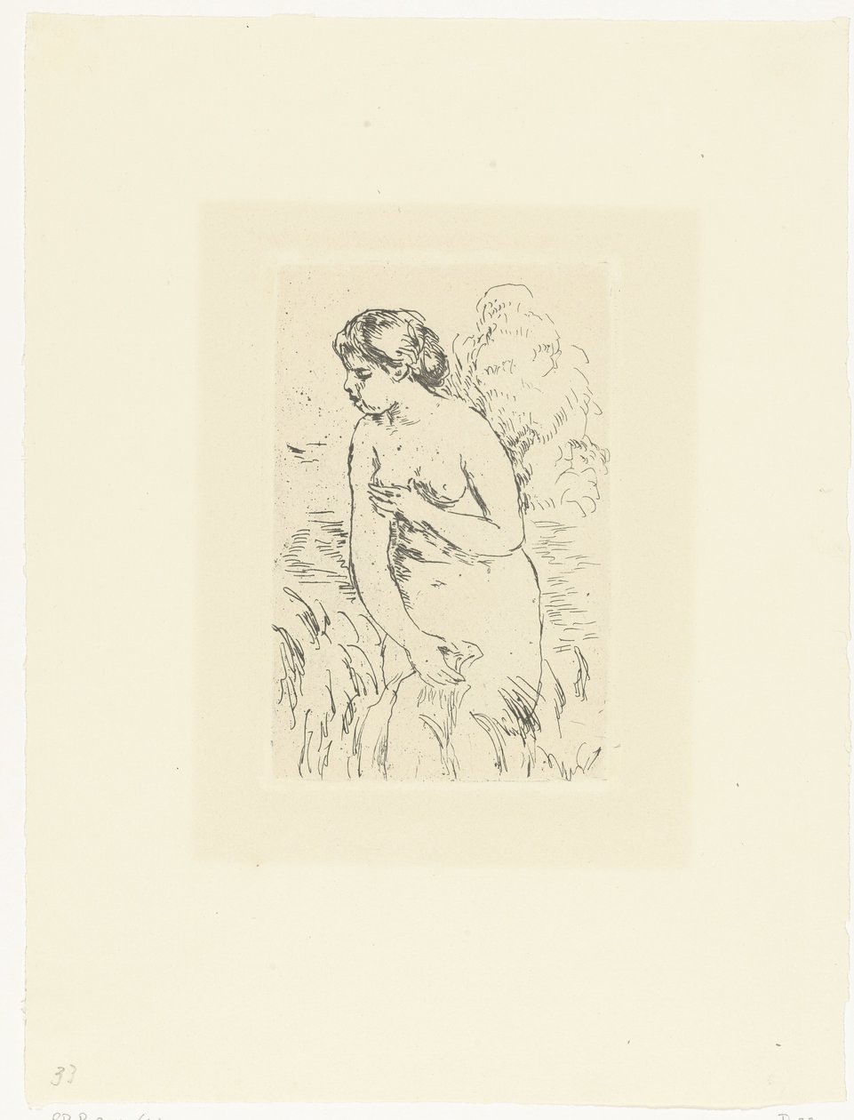 Stående nøgen kvinde eller badende Baigneuse debout a mi jambes af Pierre Auguste Renoir