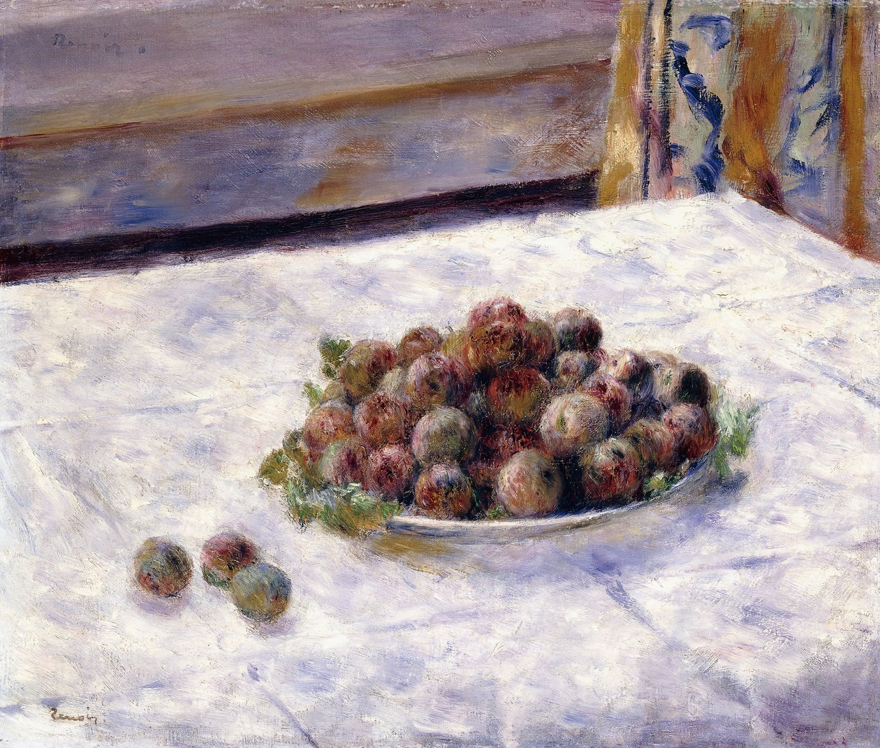 Stilleben, svesker på en tallerken, ca. 1884 af Pierre Auguste Renoir