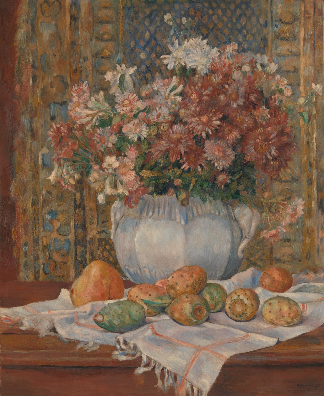 Stilleben med blomster og stikkende pærer, ca. 1885. af Pierre Auguste Renoir