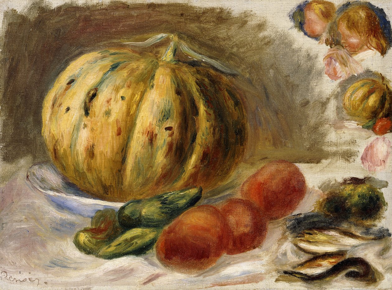 Stilleben med melon og tomater; Nature Morte au Melon et Tomates, ca. 1900 af Pierre Auguste Renoir