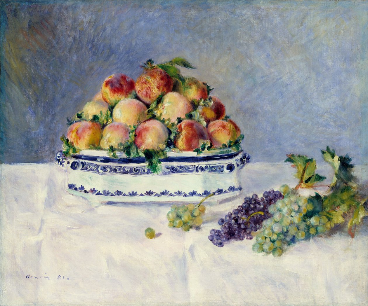 Stilleben med ferskner og druer, 1881. af Pierre Auguste Renoir