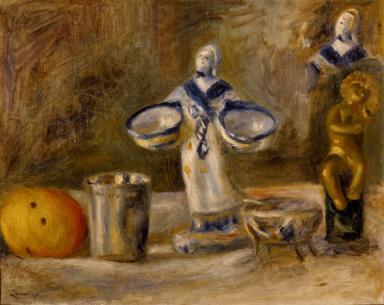 Stilleben med en fajancefigur, efter c1880 af Pierre Auguste Renoir
