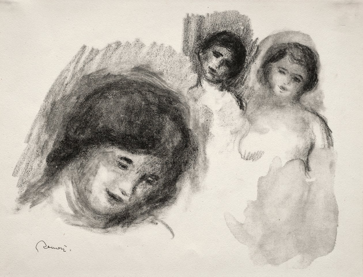Sten med tre skitser af Pierre Auguste Renoir