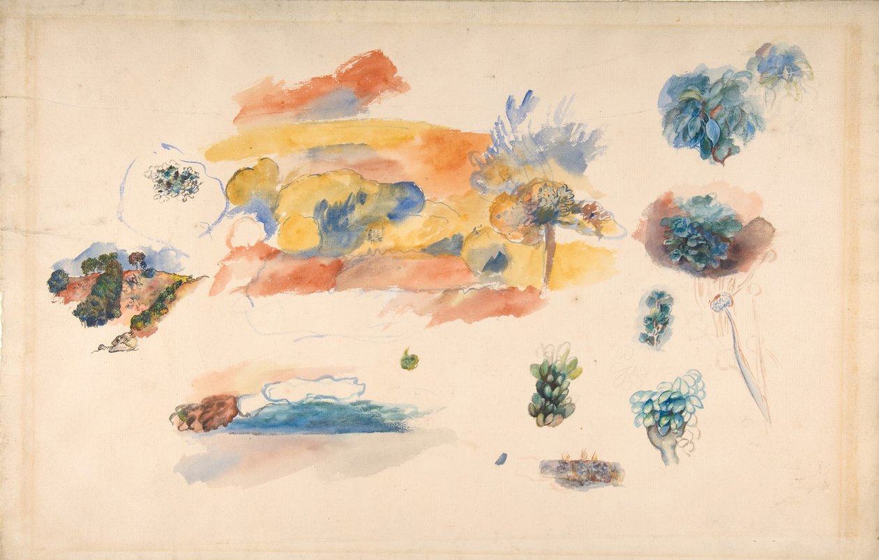 Studier af landskab, træer og eksotisk frugt, ca. 1885. af Pierre Auguste Renoir