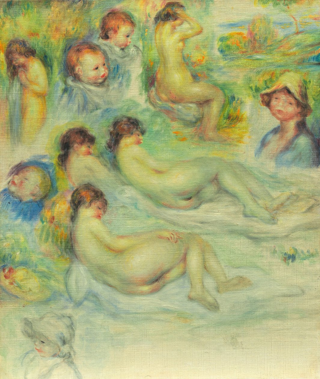 Studier af Pierre Renoir, hans mor, Aline Charigot, nøgenbilleder og landskab, 188586. af Pierre Auguste Renoir