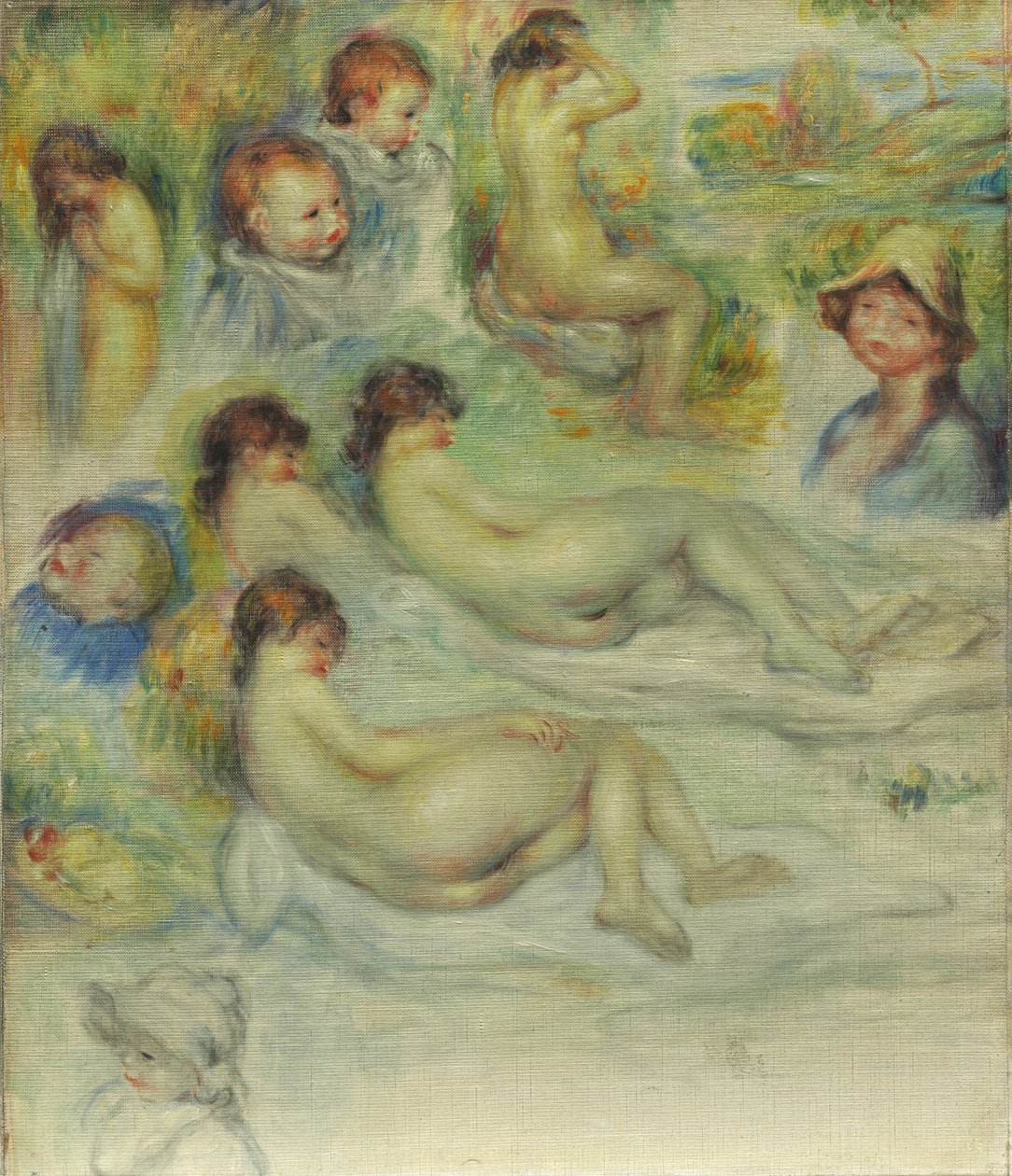 Studier af Pierre Renoir, hans mor, Aline Charigot, nøgenbilleder og landskab, 1885-86 af Pierre Auguste Renoir
