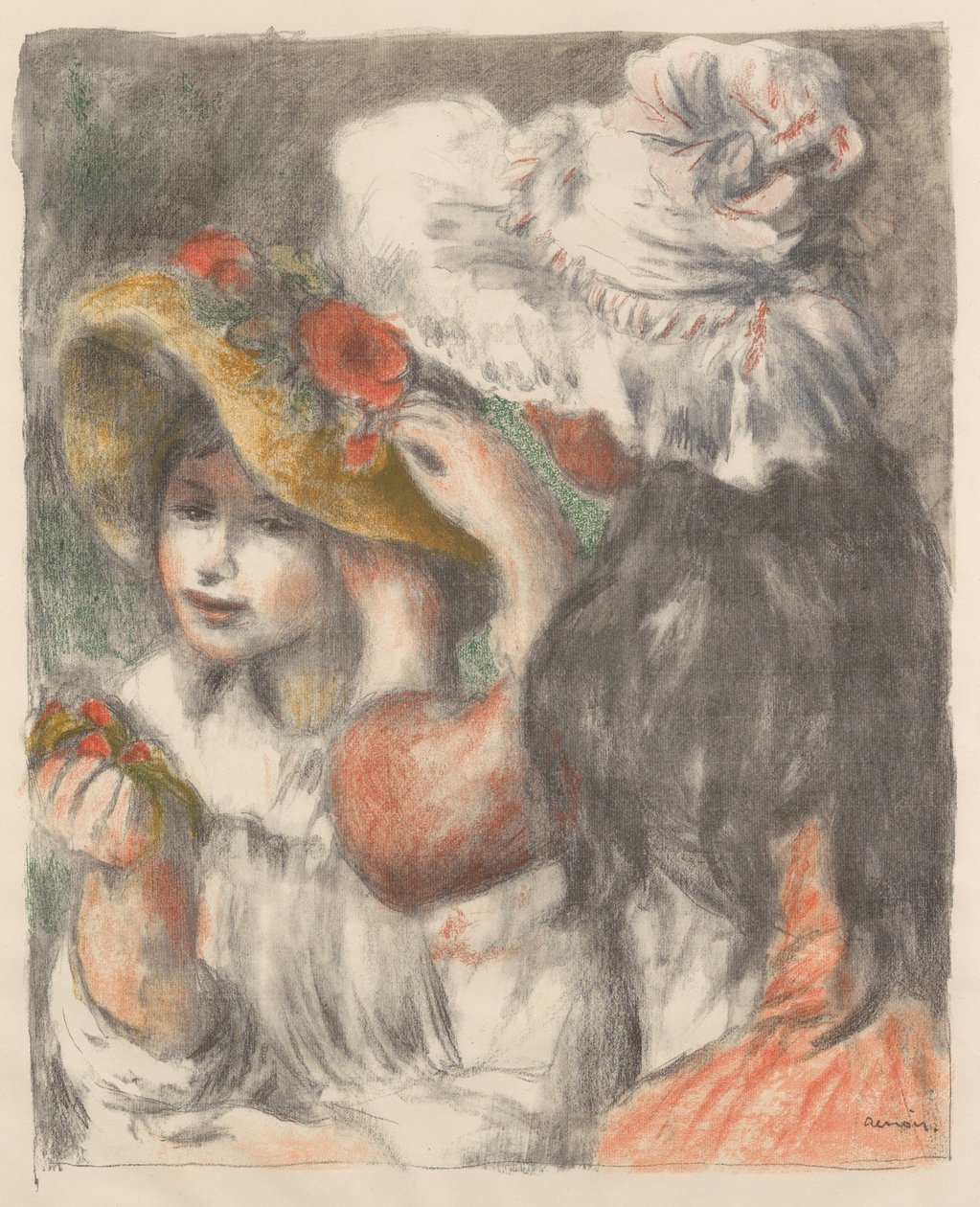 Hatten fastgjort med blomster Den fastgjorte hat, 1898. af Pierre Auguste Renoir