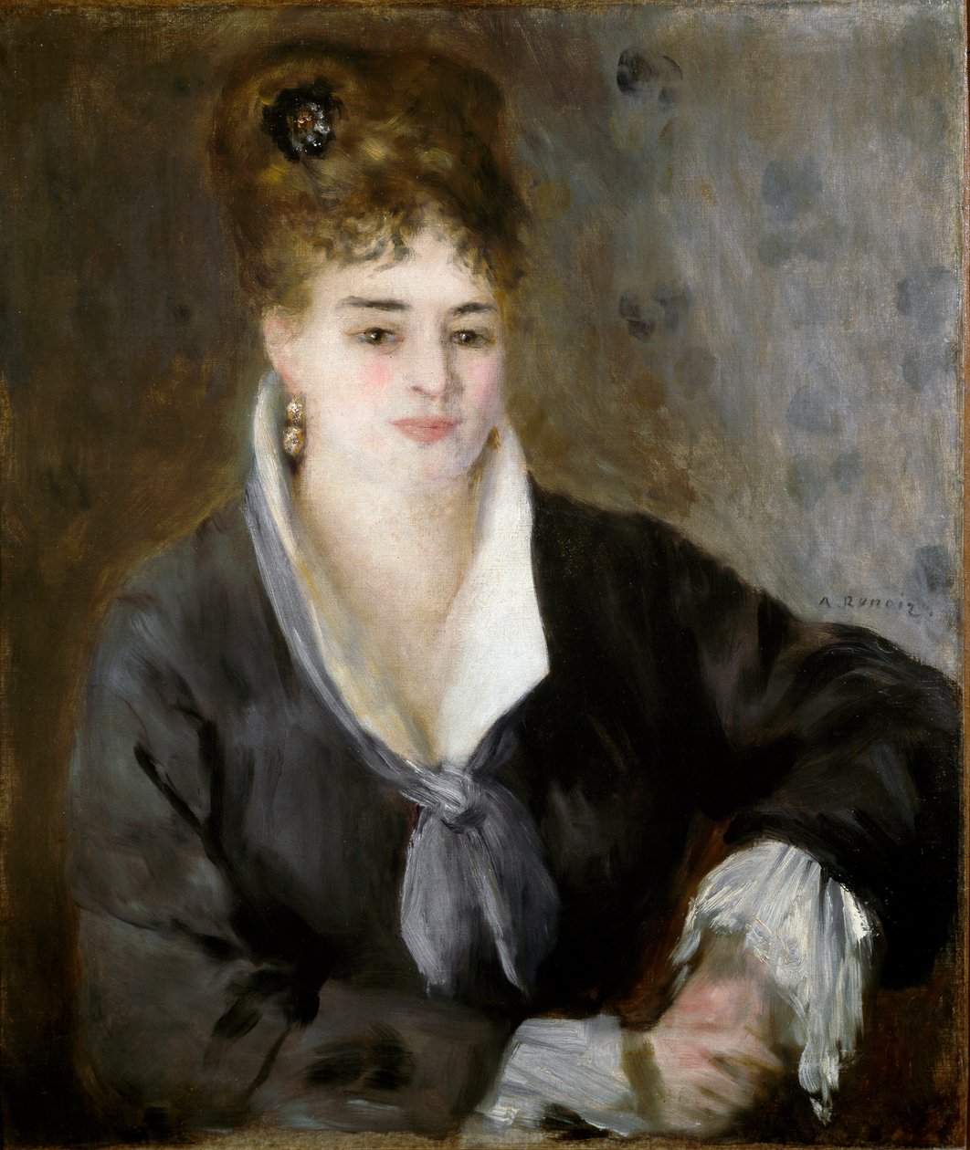 Damen i sort. Maleri af Pierre Auguste Renoir (Pierre-Auguste af Pierre Auguste Renoir