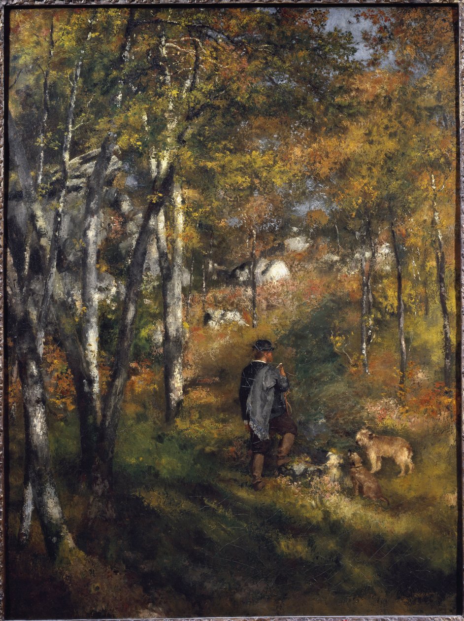 Maleren Jules Le Coeur med sine hunde i skoven Fontainebleau Maleri af Pierre-Auguste Renoir (1841-1919) 1866 Dim 105x79 cm Sao Paulo, Museum of Art, Brasilien af Pierre Auguste Renoir