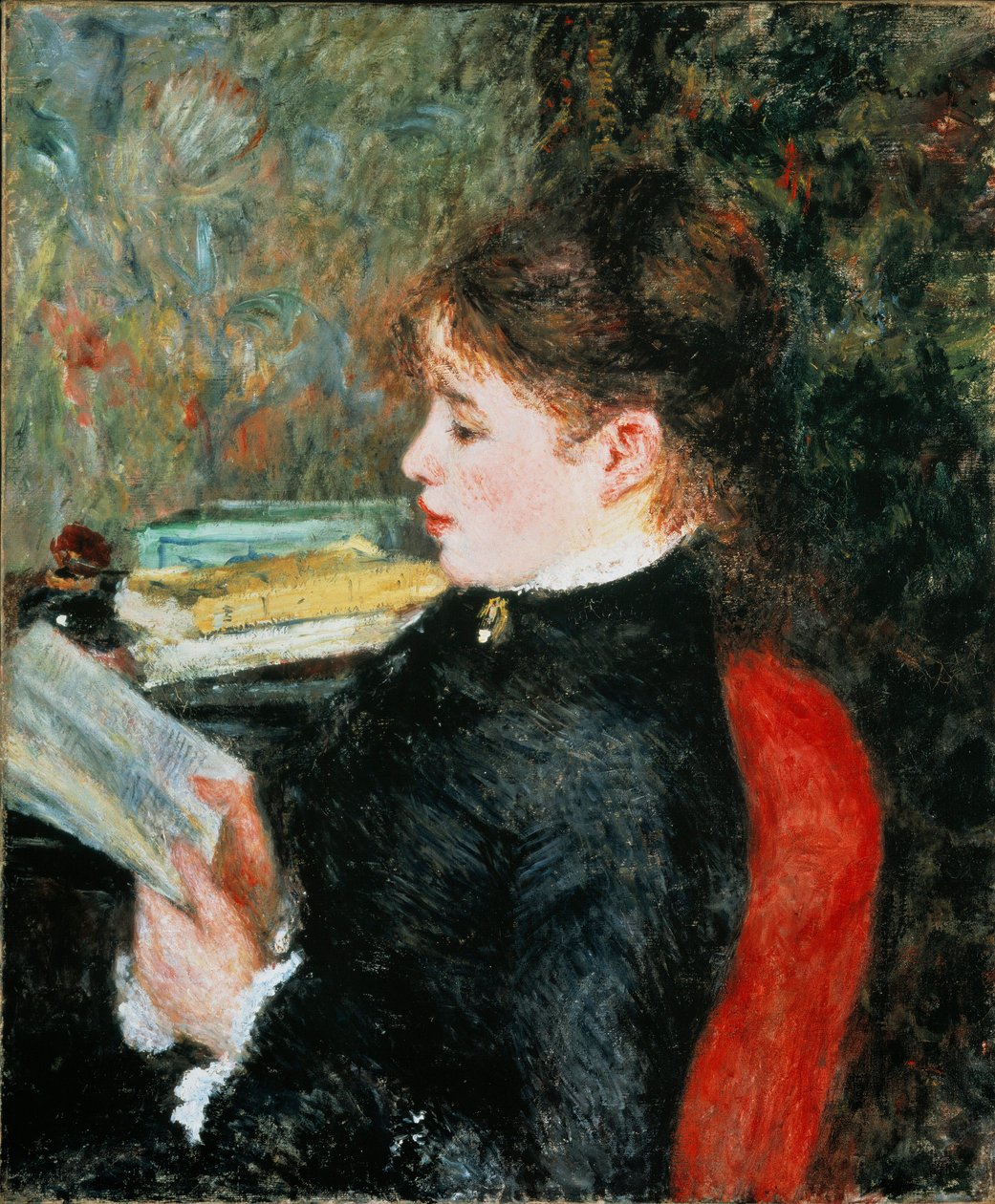 Læseren (Kvinde der læser). Maleri af Pierre Auguste Renoir (Pierre-Auguste af Pierre Auguste Renoir