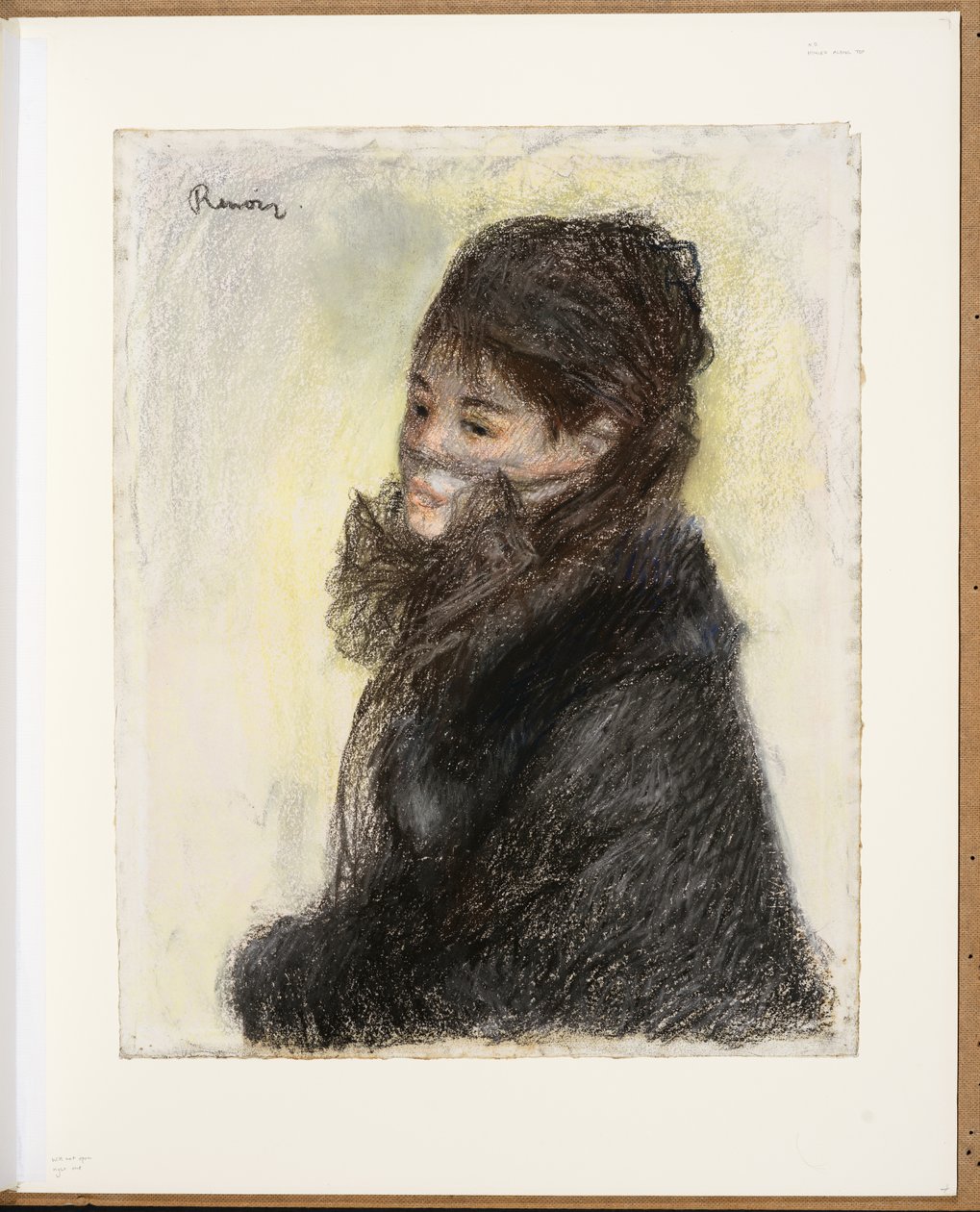 Den tilslørede kvinde, ca. 1877-79 (kridt, pastel, papir) af Pierre Auguste Renoir