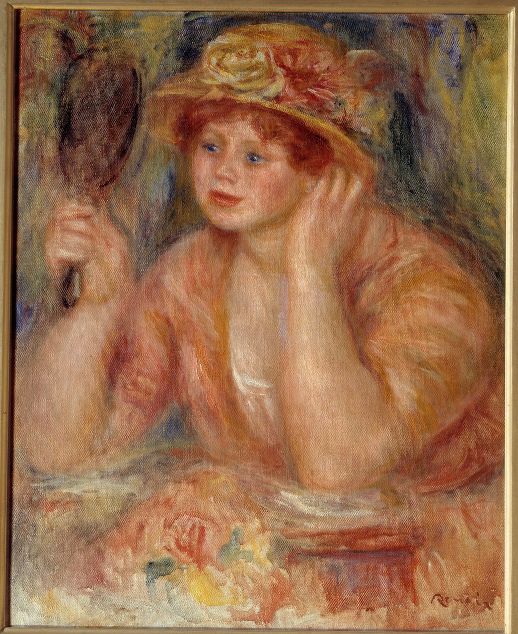 Kvinden i spejlet. Maleri af Pierre Auguste Renoir (1841-1919) af Pierre Auguste Renoir