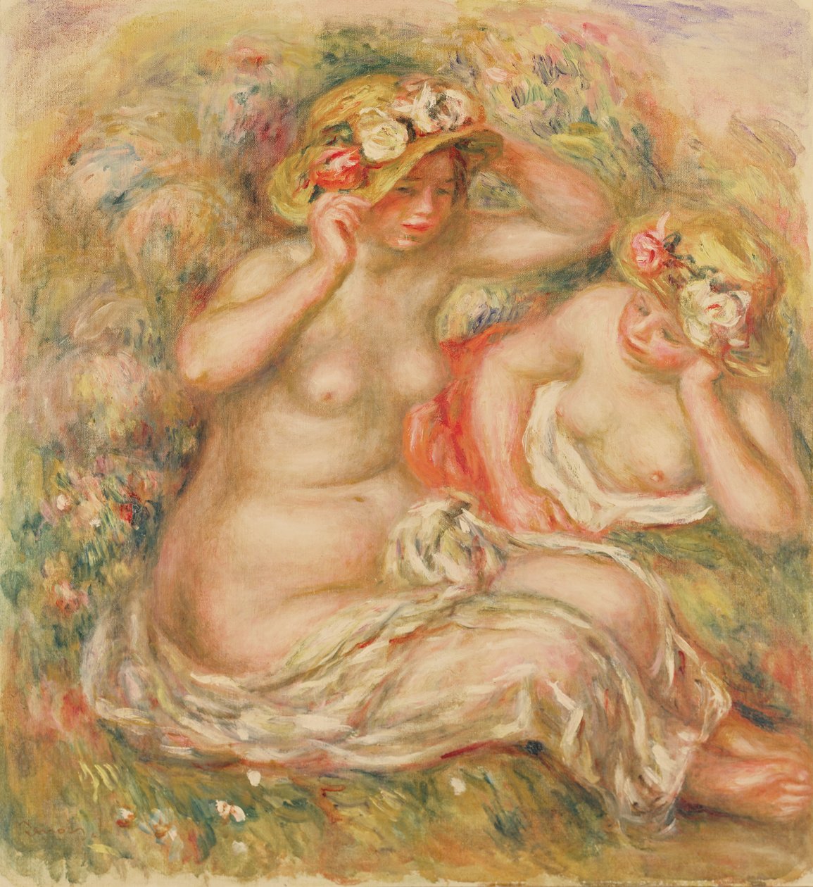 To nøgenbilleder iført hatte af Pierre Auguste Renoir