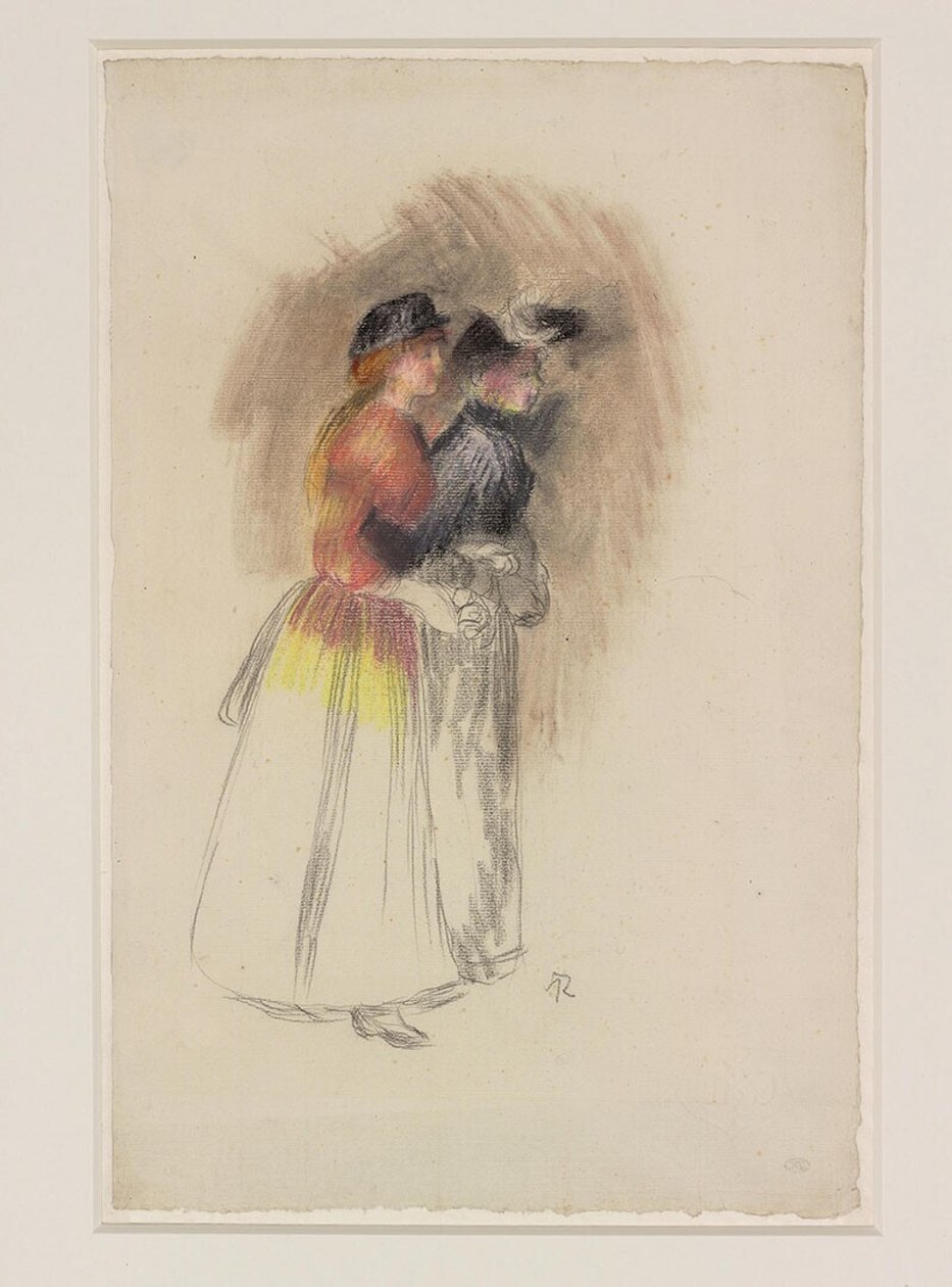 Two Women Walking to the Right, ca. 1890 (sort kridt og pastel) af Pierre Auguste Renoir