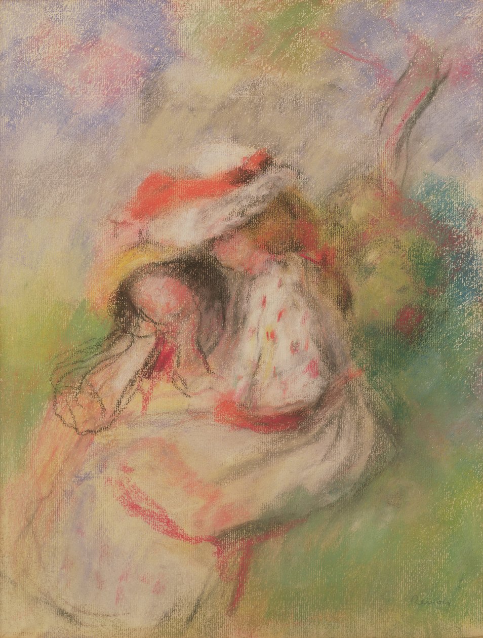 To unge piger i en have, ca. 1885 (pastel) af Pierre Auguste Renoir