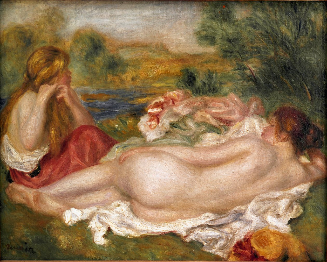 To badende. Maleri af Pierre Auguste Renoir (Pierre-Auguste af Pierre Auguste Renoir