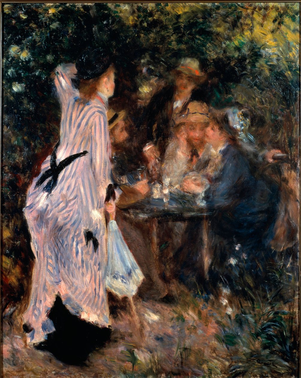 Under lysthuset. Portrætter af malerne Claude Monet, Alfred Sisley og Norbert Goeneutte. Maleri af Pierre Auguste Renoir (1841-1919) af Pierre Auguste Renoir
