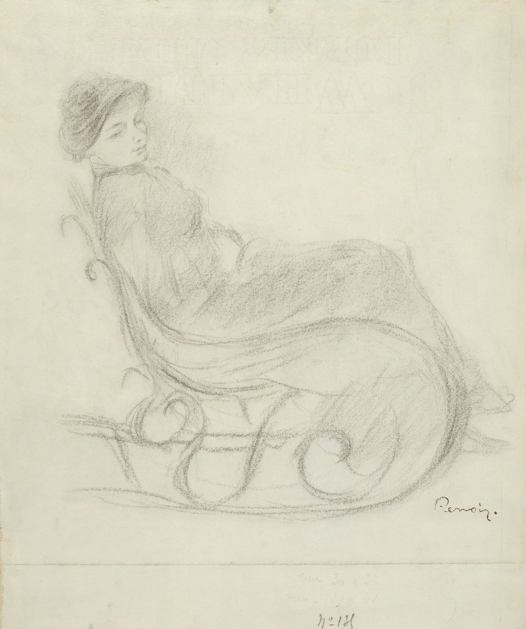 Kvinde siddende i en stol (recto); Kvinde i en stol, set bagfra (verso) af Pierre Auguste Renoir
