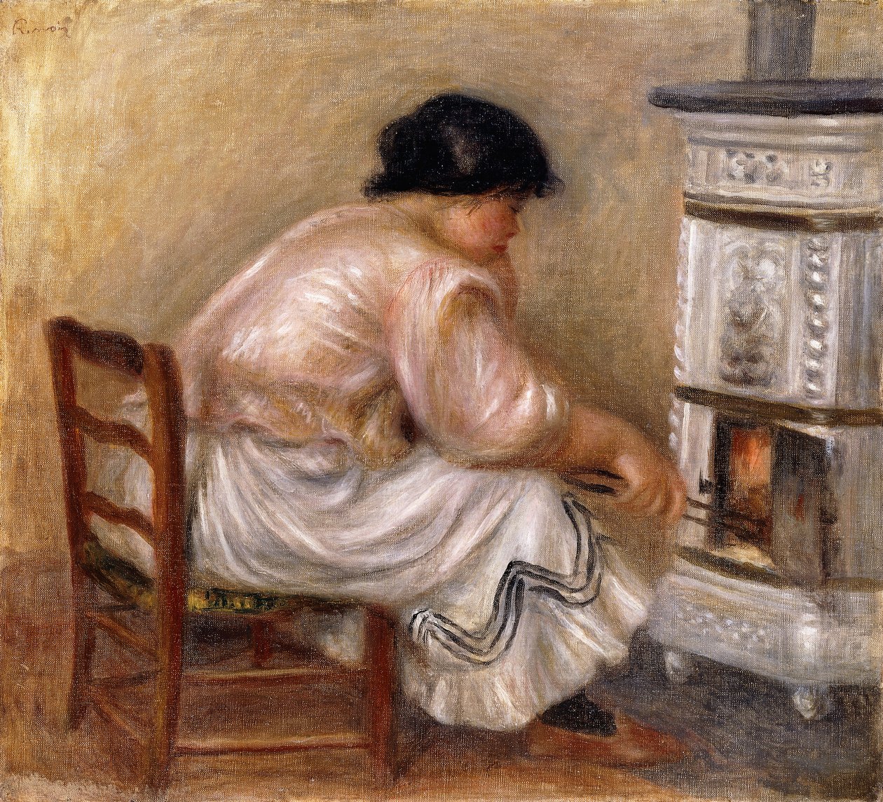 Kvinde ved Hjørnet af Komfuret; Femme au Coin du Poele, 1912 af Pierre Auguste Renoir
