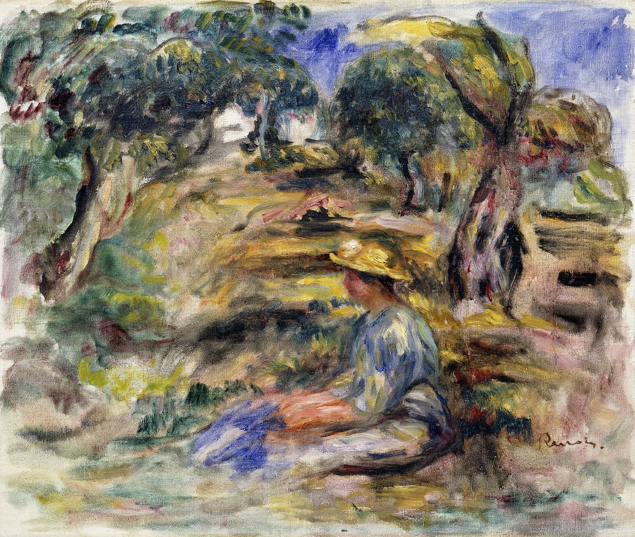 Kvinde i blåt, siddende; Siddende kvinde i blåt, af Pierre Auguste Renoir