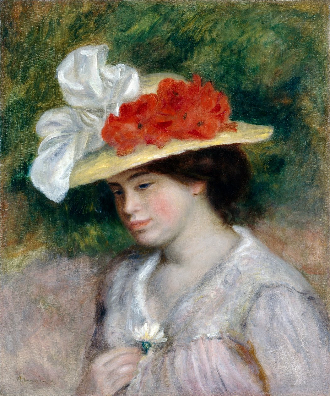 Kvinde i en blomstret hat, 1889 af Pierre Auguste Renoir