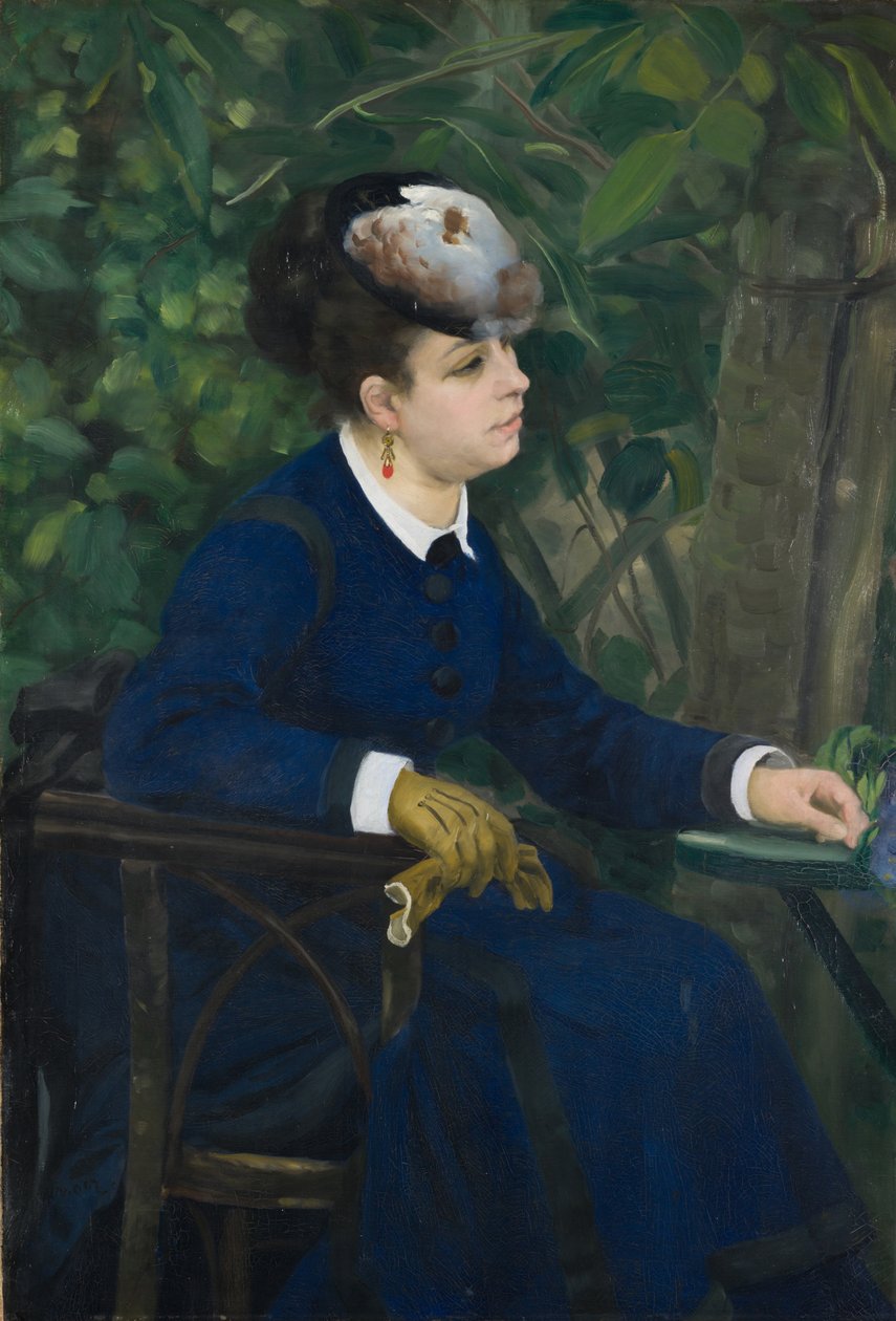 Kvinde i en have Kvinde med mågehat, 1868. af Pierre Auguste Renoir