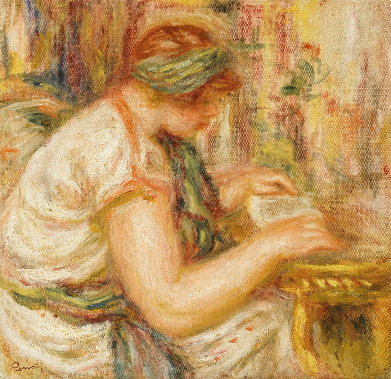 Kvinde i en arabisk bluse læser af Pierre Auguste Renoir